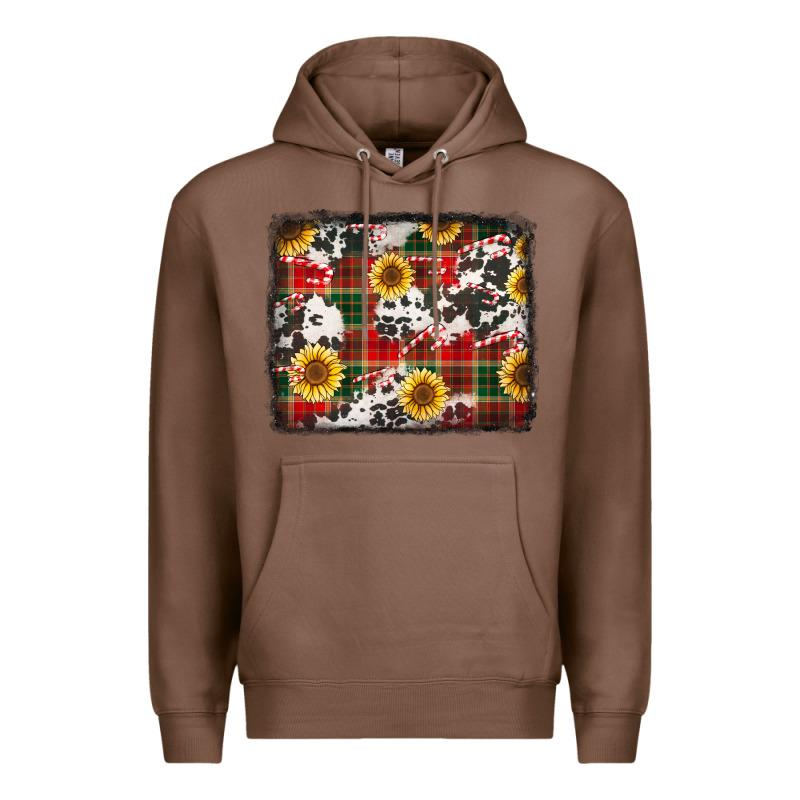 Cowhide Sunflowers Candy Canes Christmas Background Premium Hoodie by Jasminsmagicworld | Teevron
