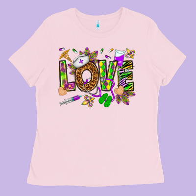 Mardi Gras Love Nurse Ladies Tee Designed By Howdyjamesfarm