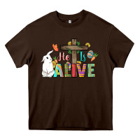 Chocolate Brown He is alive Easter Day Heavy Core Tee - HowdyJamesFarm