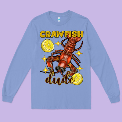 Mardi Gras Crawfish Dude Long Sleeve Tee Designed By Fadigitalartstudio