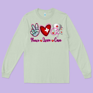 Peace Love Cna Long Sleeve Tee Designed By Ranaportraitstore