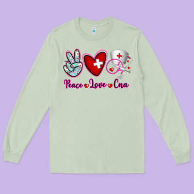 Peace Love Cna Long Sleeve Tee Designed By Ranaportraitstore