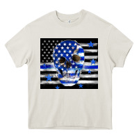 Cream police flag patriotic skull Heavy Core Tee - TumblerDesignByShophia