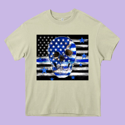 Police Flag Patriotic Skull Heavy Core Tee Designed By Tumblerdesignbyshophia
