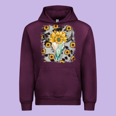 Cowhide Sunflower Gemstone Bull Skull Urban Hoodie Designed By Jahusdesignshop