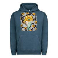 Pigment Midnight Navy cowhide sunflower gemstone bull skull Urban Hoodie - JahusDesignShop
