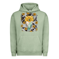 Pigment Oil Green cowhide sunflower gemstone bull skull Urban Hoodie - JahusDesignShop