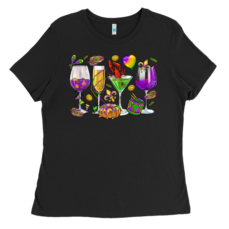Mardi Gras Wine Glasses Ladies Tee by HowdyJamesFarm | Teevron
