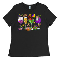 Black Mardi Gras wine glasses Ladies Tee - HowdyJamesFarm