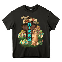 Asphalt He is risen Bunny Cross Easter Day Heavy Core Tee - HowdyJamesFarm