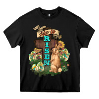 Black He is risen Bunny Cross Easter Day Heavy Core Tee - HowdyJamesFarm