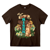 Chocolate Brown He is risen Bunny Cross Easter Day Heavy Core Tee - HowdyJamesFarm