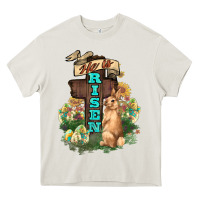 Cream He is risen Bunny Cross Easter Day Heavy Core Tee - HowdyJamesFarm
