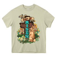 Mossy He is risen Bunny Cross Easter Day Heavy Core Tee - HowdyJamesFarm