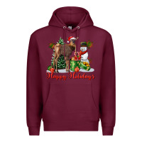 Burgundy happy holidays baby deer Premium Hoodie - LillyAllenDesigns