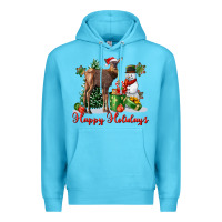 Ocean Blue happy holidays baby deer Premium Hoodie - LillyAllenDesigns