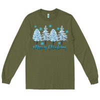 Army Green merry christmas blue trees Long Sleeve Tee - FaDigitalArtStudio
