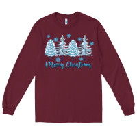 Burgundy merry christmas blue trees Long Sleeve Tee - FaDigitalArtStudio