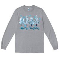 Heather Grey merry christmas blue trees Long Sleeve Tee - FaDigitalArtStudio