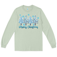 Matcha merry christmas blue trees Long Sleeve Tee - FaDigitalArtStudio