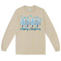 Mushroom merry christmas blue trees Long Sleeve Tee - FaDigitalArtStudio