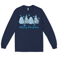 Navy merry christmas blue trees Long Sleeve Tee - FaDigitalArtStudio
