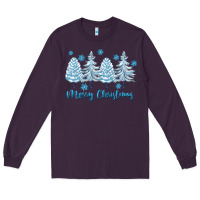 Plum merry christmas blue trees Long Sleeve Tee - FaDigitalArtStudio