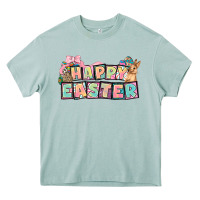 Arona Happy Easter plate letters Easter Day Heavy Core Tee - HowdyJamesFarm