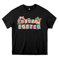 Black Happy Easter plate letters Easter Day Heavy Core Tee - HowdyJamesFarm