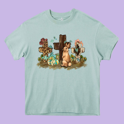 Western Rabbit Bunny With Crosses Easter Day Heavy Core Tee Designed By Howdyjamesfarm