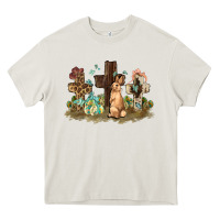 Cream Western rabbit bunny with crosses Easter Day Heavy Core Tee - HowdyJamesFarm
