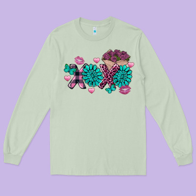 Xoxo Valentine's Day Turquoise Gem Long Sleeve Tee Designed By Fadigitalartstudio