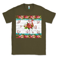 Army Green flamingo with tropical flowers Classic Tee - Artiststas