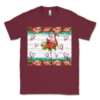 Burgundy flamingo with tropical flowers Classic Tee - Artiststas