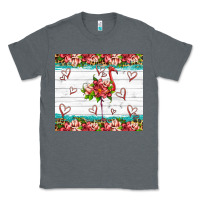 Charcoal Heather flamingo with tropical flowers Classic Tee - Artiststas