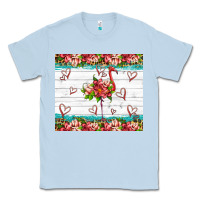 Dusty Blue flamingo with tropical flowers Classic Tee - Artiststas