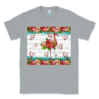 Heather Grey flamingo with tropical flowers Classic Tee - Artiststas