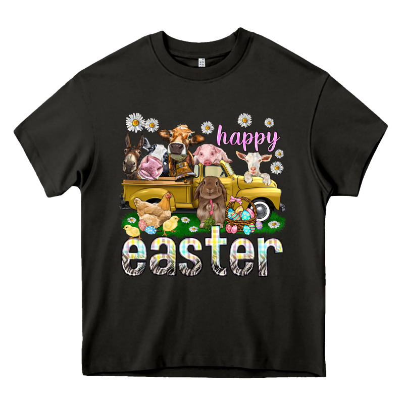Happy Easter Truck With Farm Animals Easter Day Heavy Core Tee by HowdyJamesFarm | Teevron