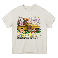 Cream Happy Easter truck with farm animals Easter Day Heavy Core Tee - HowdyJamesFarm