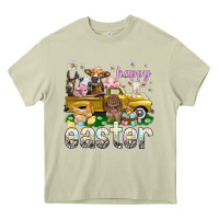 Mossy Happy Easter truck with farm animals Easter Day Heavy Core Tee - HowdyJamesFarm