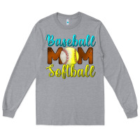 Heather Grey baseball mom softball Long Sleeve Tee - BundleAndBundleShop