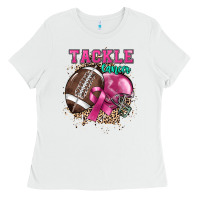 White Tackle Cancer Ladies Tee - HowdyJamesFarm