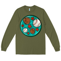 Army Green baseball with sunflower round earrings Long Sleeve Tee - BundleAndBundleShop
