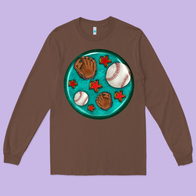 Baseball With Sunflower Round Earrings Long Sleeve Tee Designed By Bundleandbundleshop