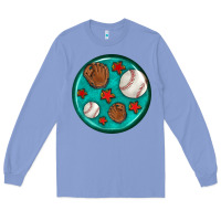 Colony Blue baseball with sunflower round earrings Long Sleeve Tee - BundleAndBundleShop