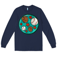 Navy baseball with sunflower round earrings Long Sleeve Tee - BundleAndBundleShop