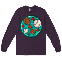 Plum baseball with sunflower round earrings Long Sleeve Tee - BundleAndBundleShop