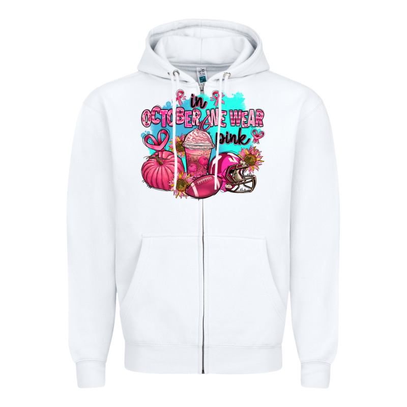 In October We Wear Pink American Football Zipper Hoodie by AdoDesignShop | Teevron