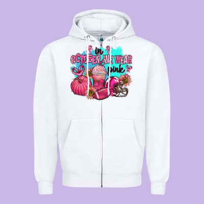 In October We Wear Pink American Football Zipper Hoodie Designed By Adodesignshop