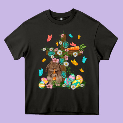 Western Rabbit With Cross Easter Day Heavy Core Tee Designed By Howdyjamesfarm
